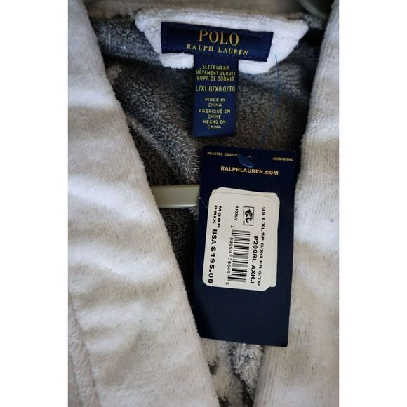 Polo Ralph Lauren P299RL AXKL Men's Sz L/XL White Pony Logo Velour Robe - Picture 6 of 10